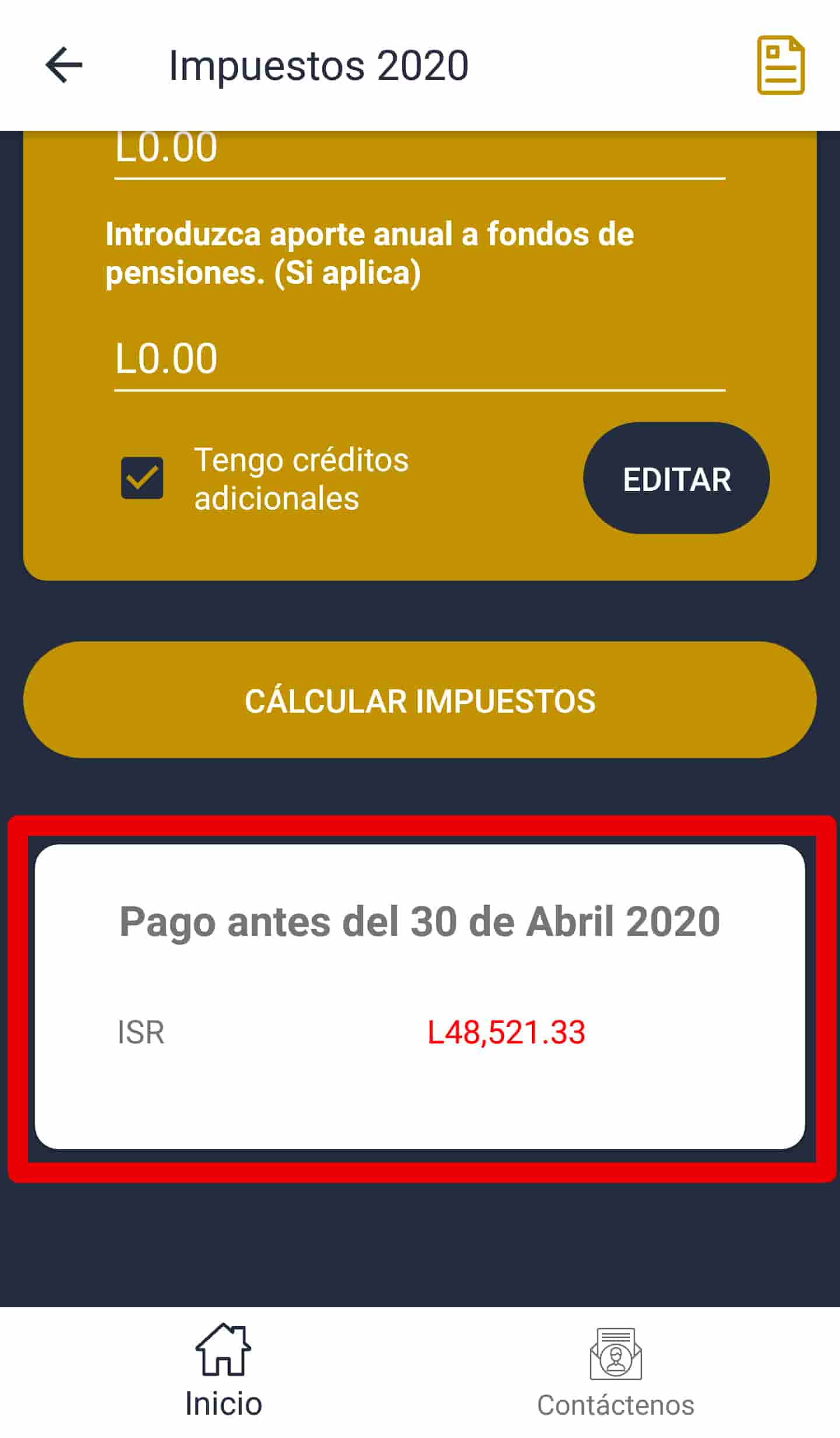 Calculadora tributaria informativa impuestos por pagar SAR Honduras ofrecida por AV Contadores Consultores