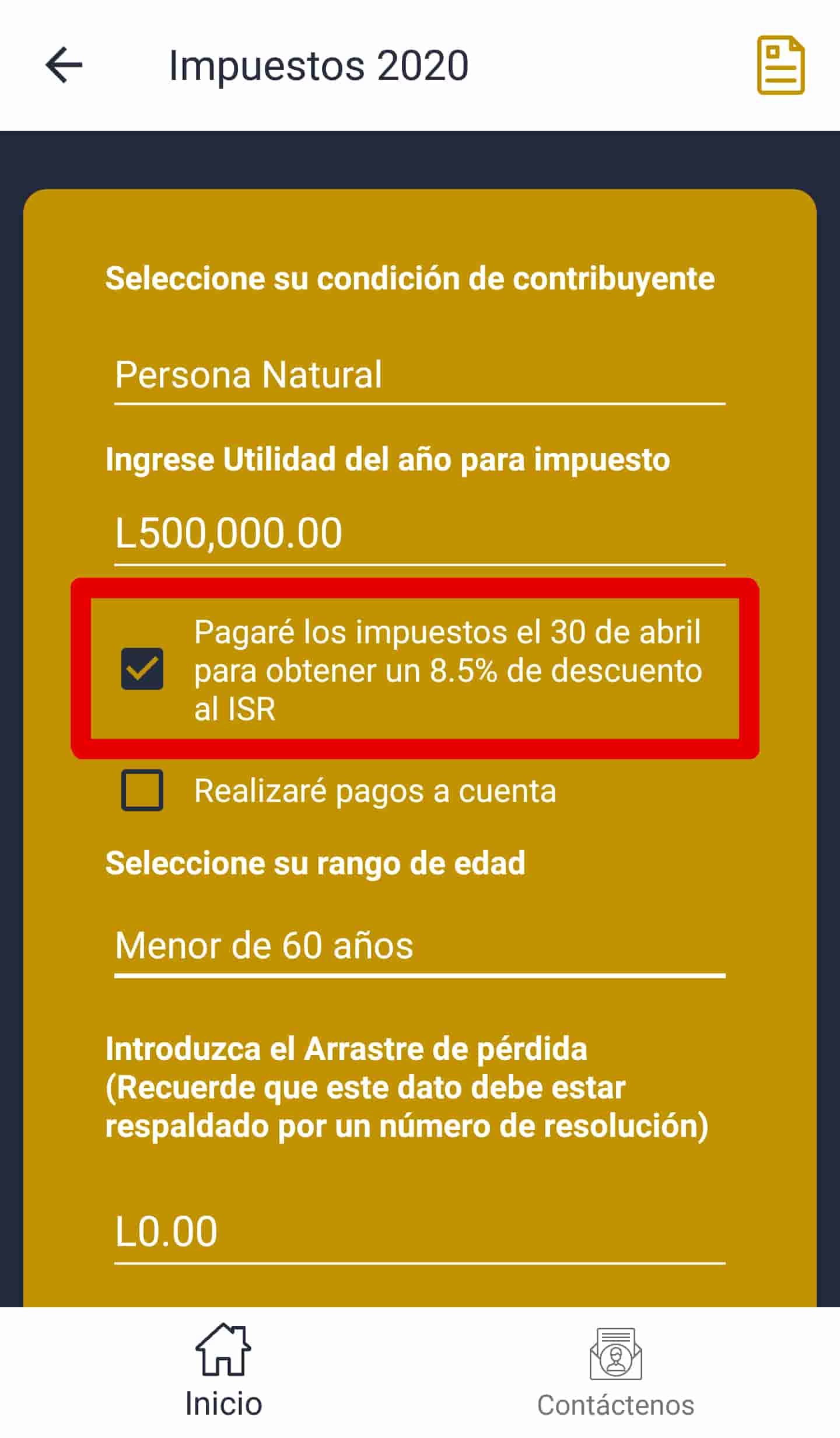 Calculadora tributaria informativa impuestos por pagar SAR Honduras ofrecida por AV Contadores Consultores